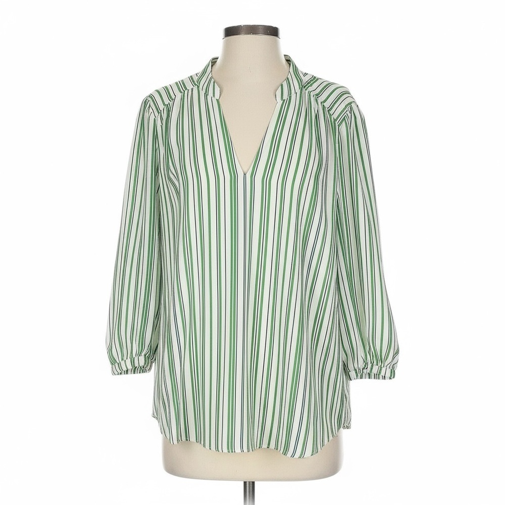 CAbi Green and White Striped Blouse 5893 size small
